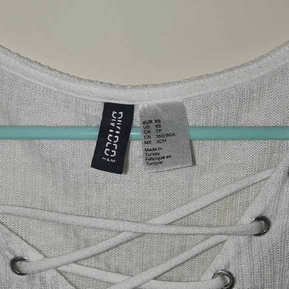 White Ribbed Lace Up Crop Top - Picture 2 of 3